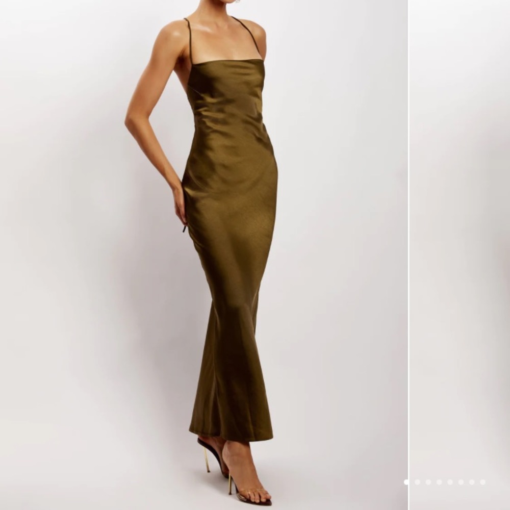 SOLD 🚨Meshki Sydney olive green satin maxi dress